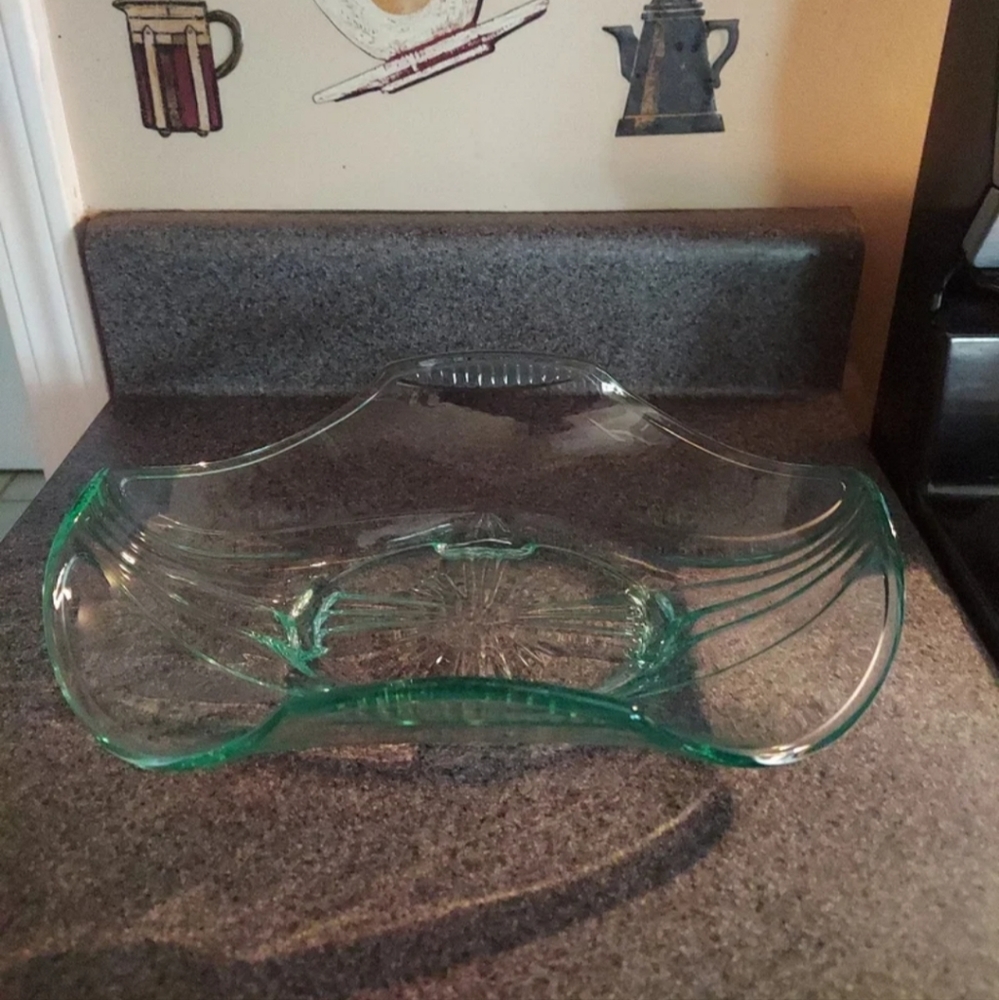Vintage Depression Glass Rectangular Flutter Serving Bowl 11 x 8 EUC Rare
